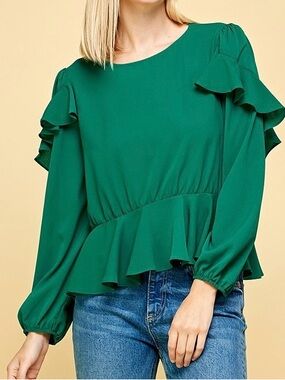 Emerald Ruffle Detail Peplum Blouse